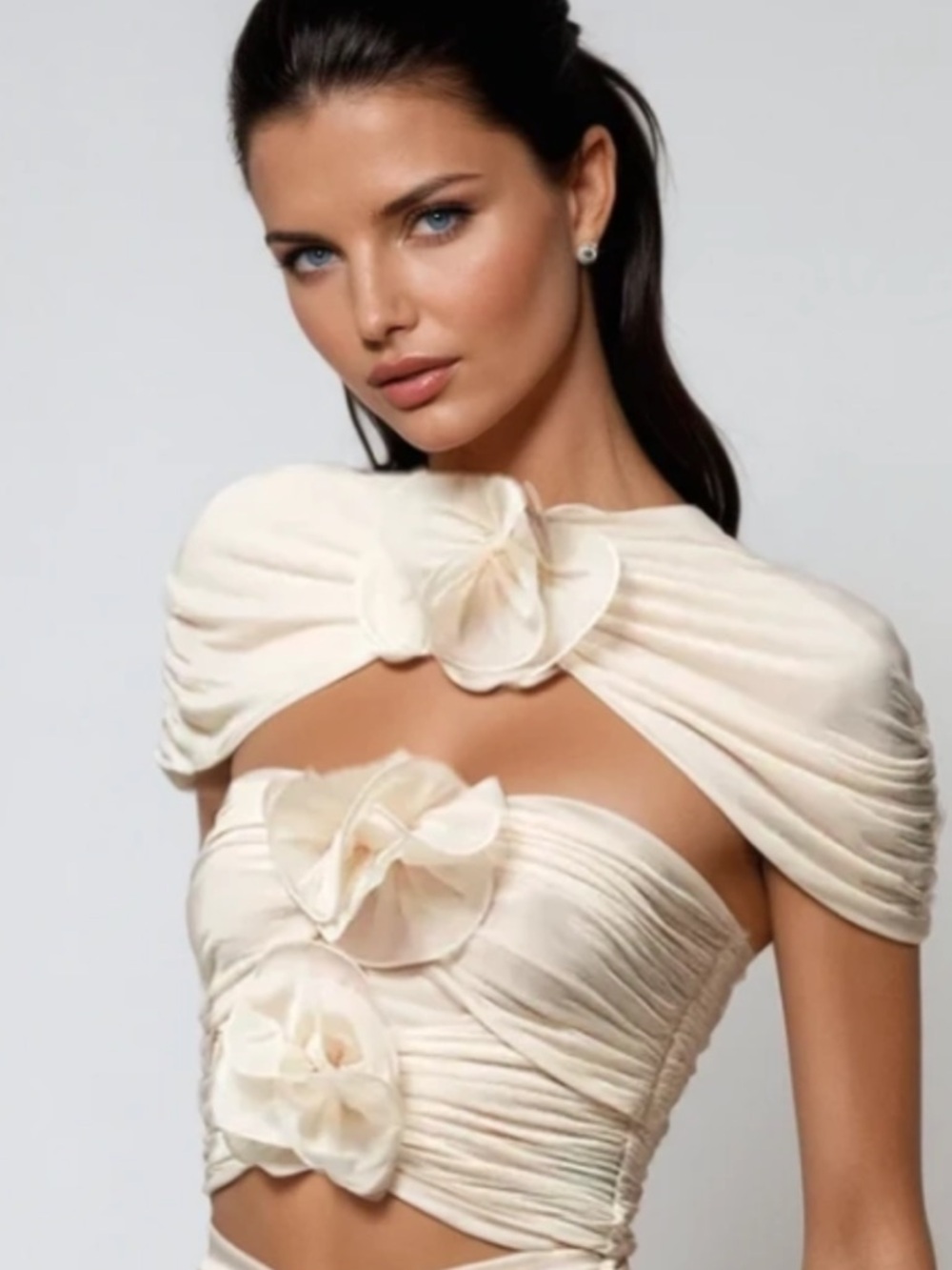 Women's Cream Floral Detail Strapless Top